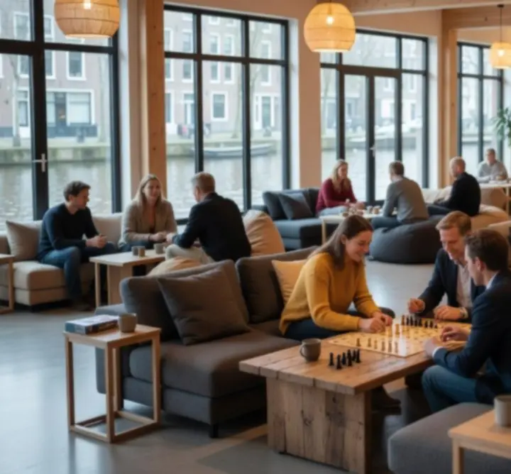Moderne indoor evenementenlocatie van Anna Wójcik-Wojeńska Nartnik Pool met speltafels en sfeervolle verlichting